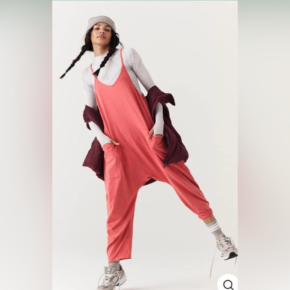 Free People Coral Pink Relaxed Scoop-Neck Jumpsuit